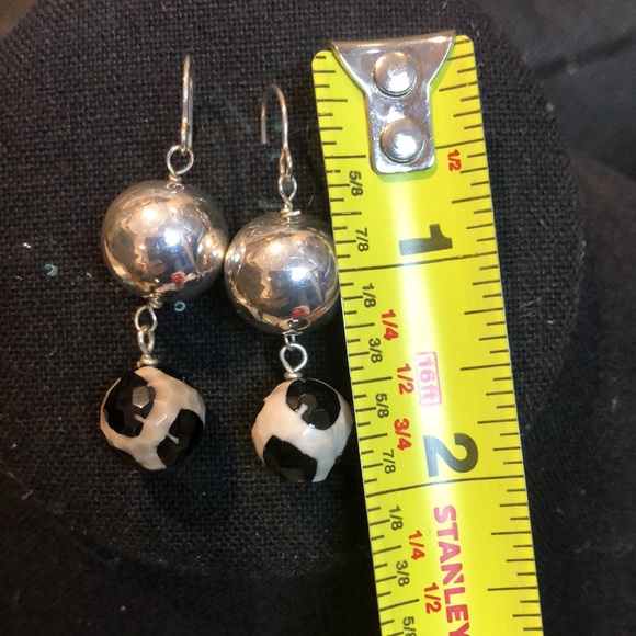 SIMON SEBBAG Sterling Silver Hammered Turtle Shell Agate Drop Dangle Earrings - Picture 6 of 11